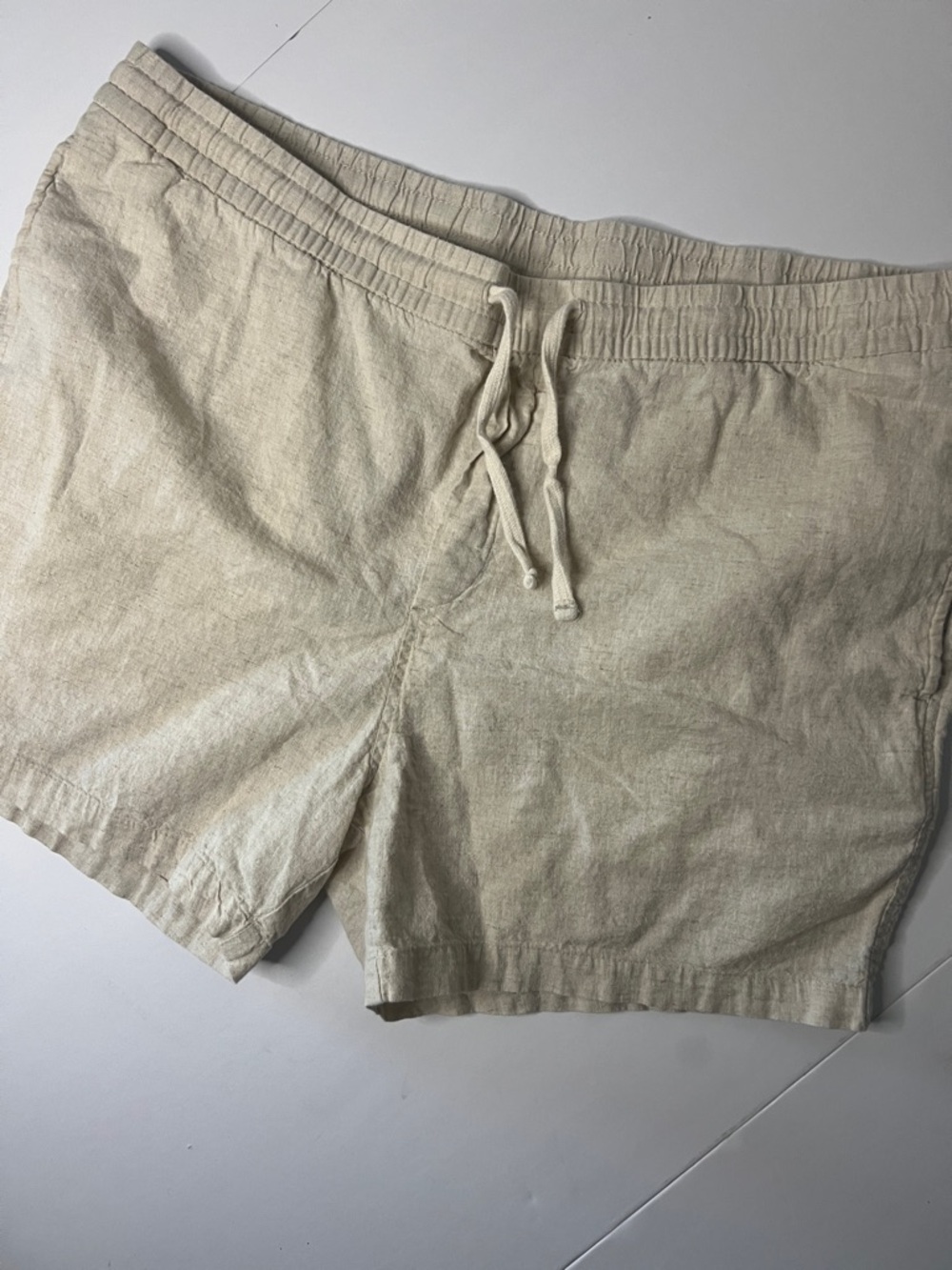 H&M Neutral Beige Linen-Blend Elastic Waist Shorts size XL